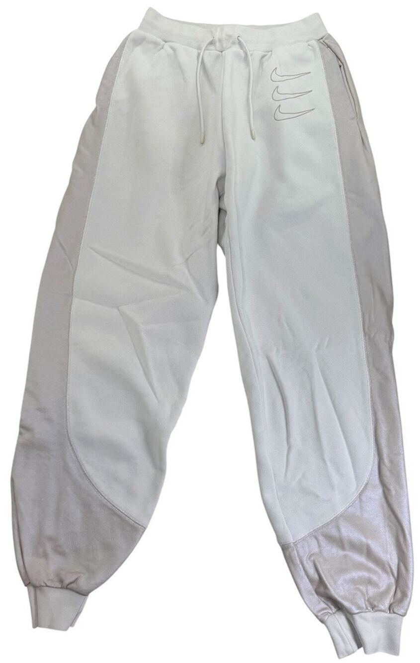Nike Sportswear Women's XS Sweatpants Swoosh Graphic White Fleece Joggers DD5129